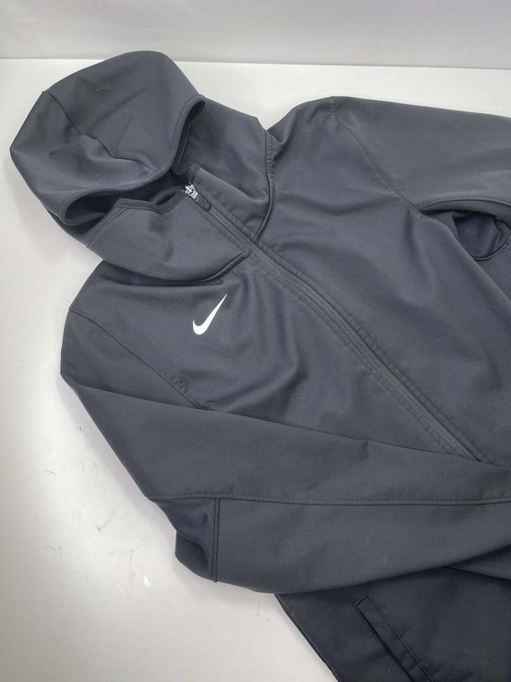 Nike Dri-Fit Womens Parka Jacket XS Black Full Zip Hooded Long Softshell Coat